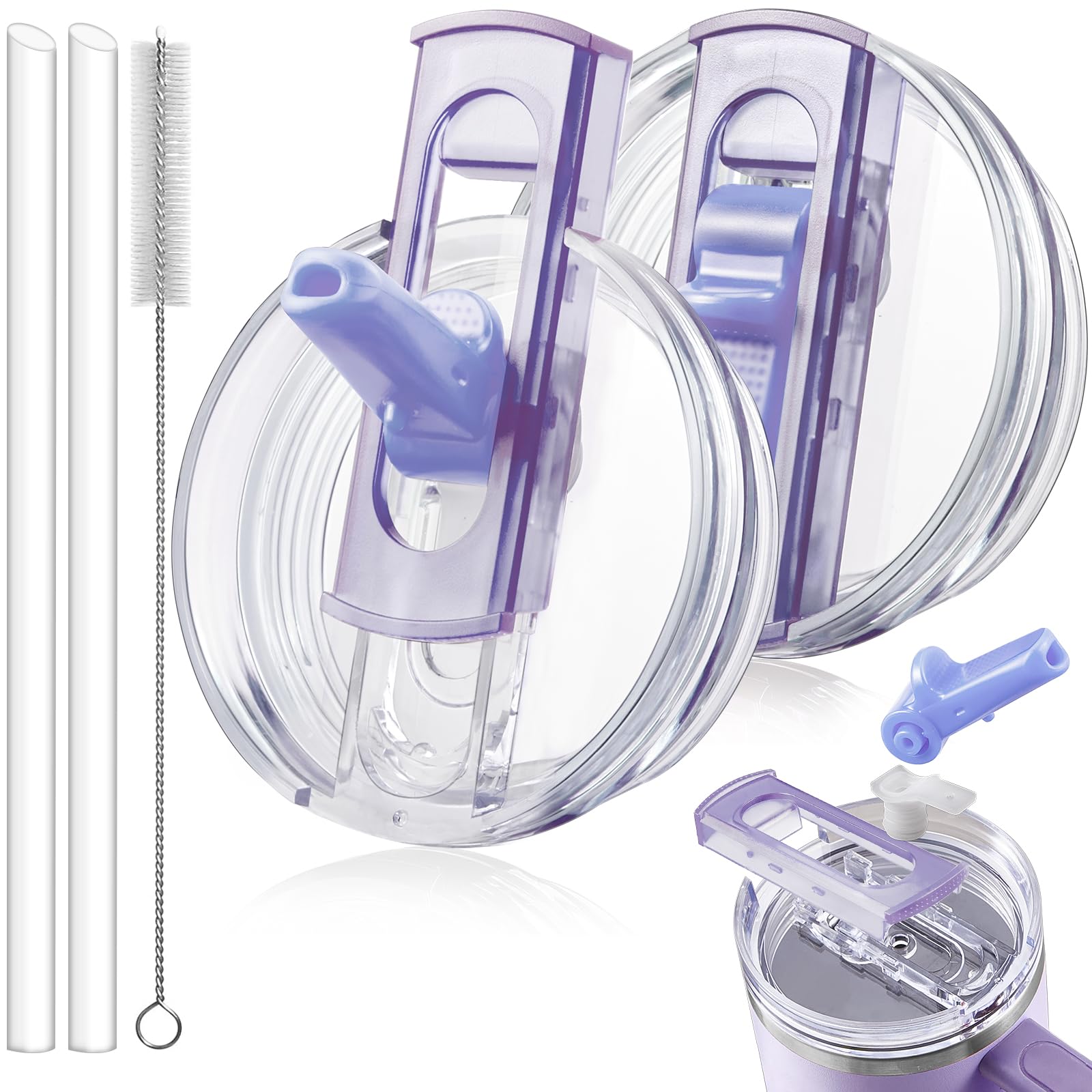 ANTAND front view flip straw lid in purple showing secure fit benefit