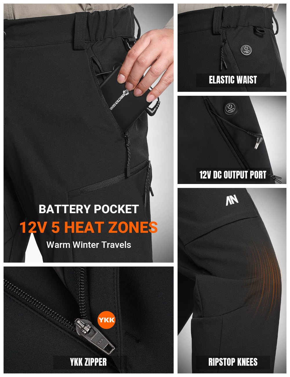 ANTARCTICA GEAR folded pants with battery for size comparison and easy transport