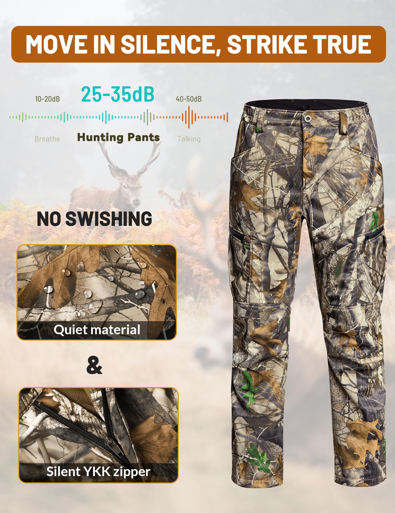 ANTARCTICA GEAR model wearing pants while hunting showing concealment and quiet movement