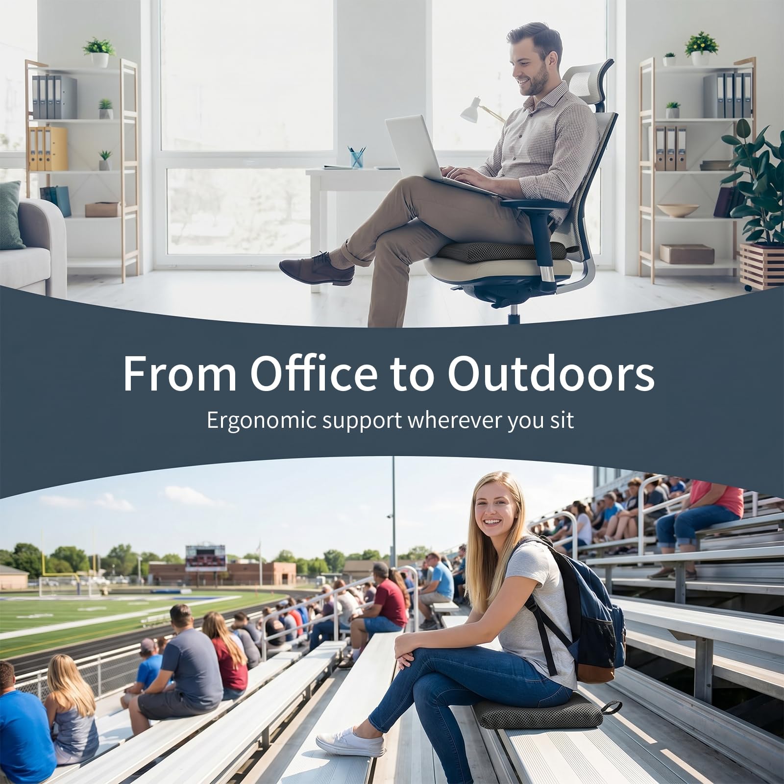 Anycosy pair placed on stadium bleachers offering added comfort for long events