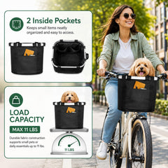 ANZOME basket mounted on handlebars showing correct fit and easy visibility