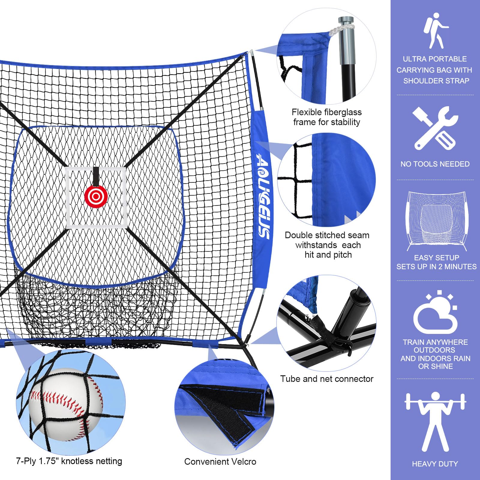 AOLIGEIJS closeup of 7‑ply knotless netting highlighting durable tear resistance