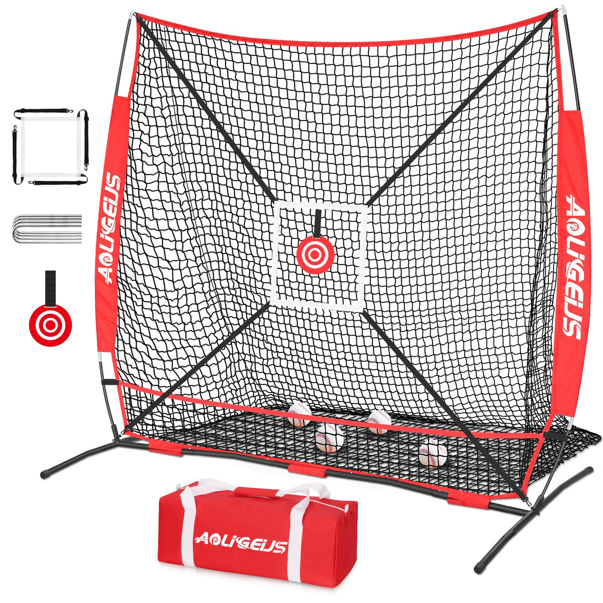AOLIGEIJS front view of 6x6 net showing sturdy frame and full coverage benefit