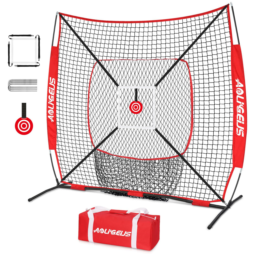 AOLIGEIJS front view practice net showing full 6x6 frame and sturdiness