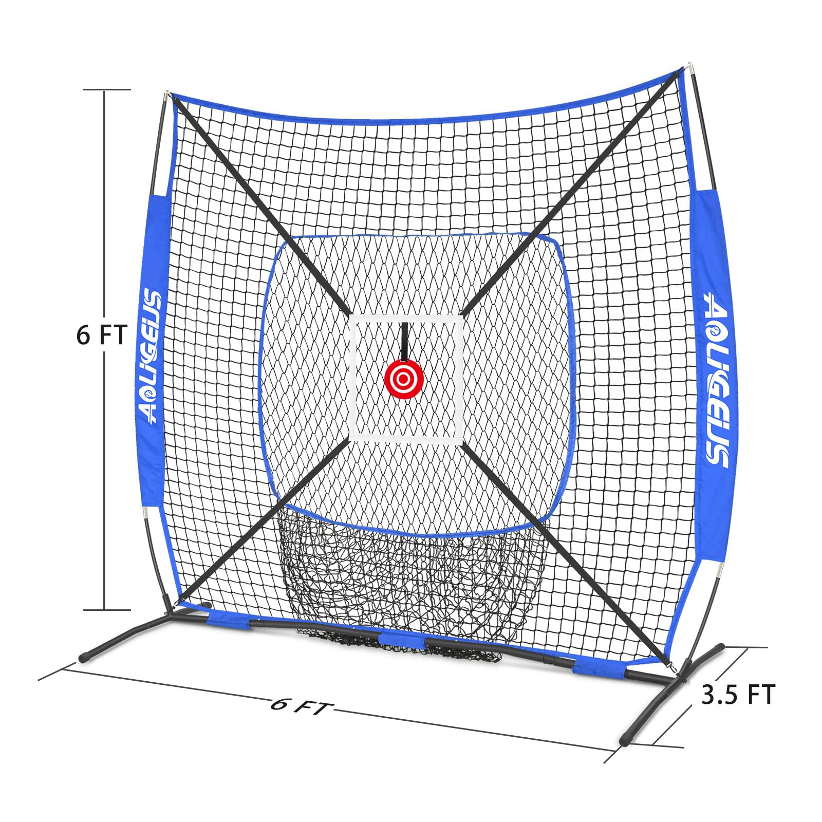 AOLIGEIJS ground stakes anchored to net showing added outdoor stability and wind resistance