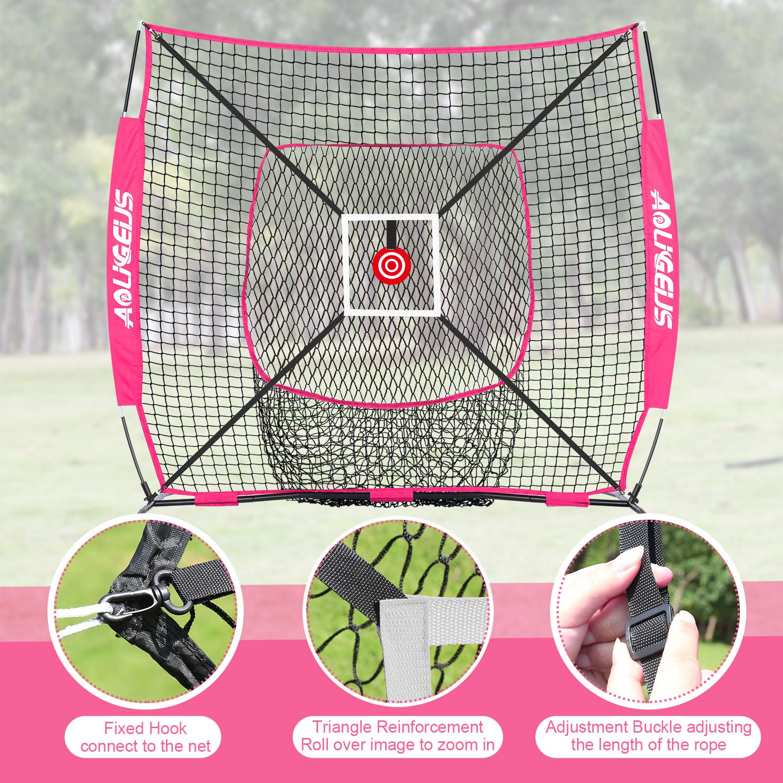 AOLIGEIJS ground stakes securing net to turf, provides added stability during drills