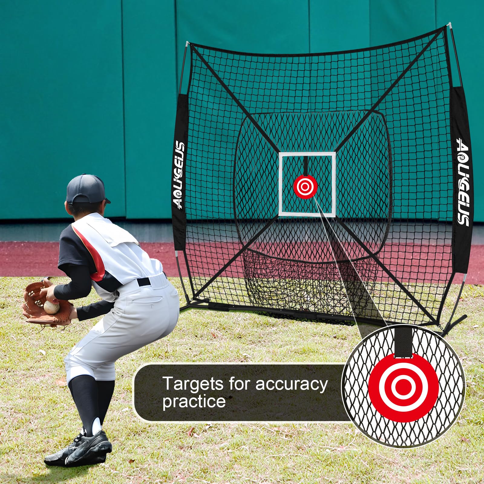AOLIGEIJS strike zone patch installed for targeted pitching and batting practice
