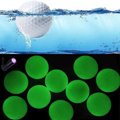 Aolowewin product front packaging showing ten glowing golf balls and flashlight for easy storage
