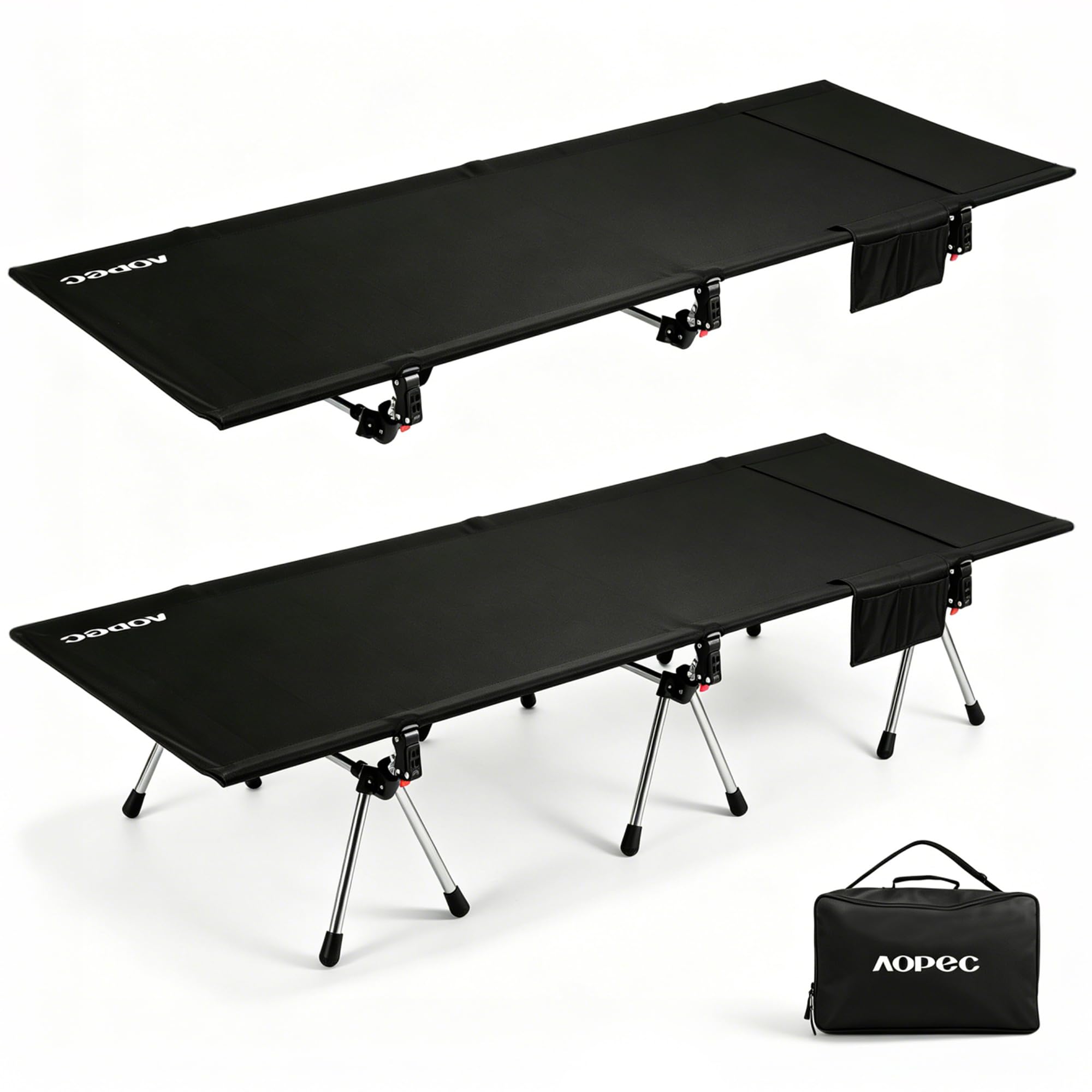 AOPEC cot front view showing full-length bed and sturdy frame for comfortable sleep