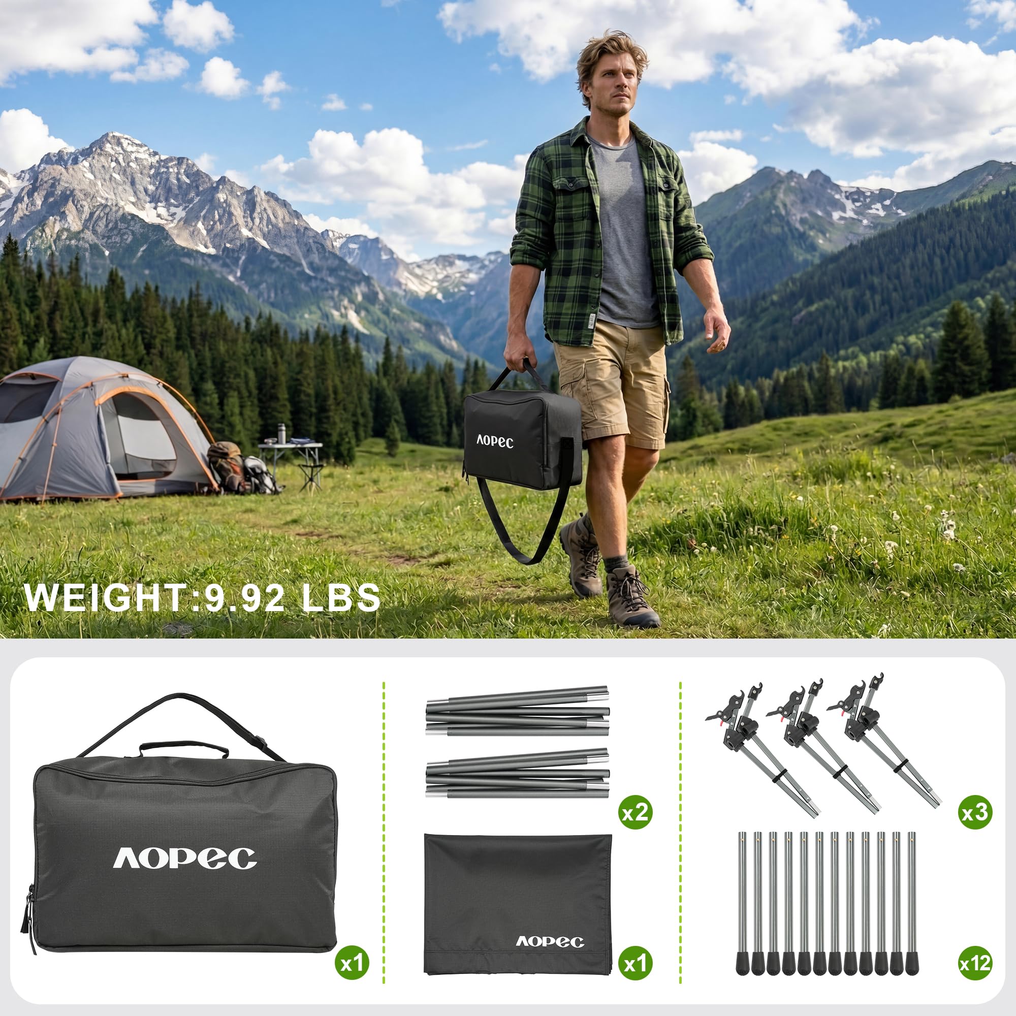 AOPEC cot packed in included carry bag for easy transport and compact storage