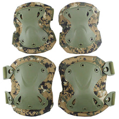 AOUTACC front view of knee and elbow pads showing full coverage and durable finish