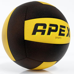 Apex Sports volleyball in mid-serve demonstrating stable flight and powerful strike