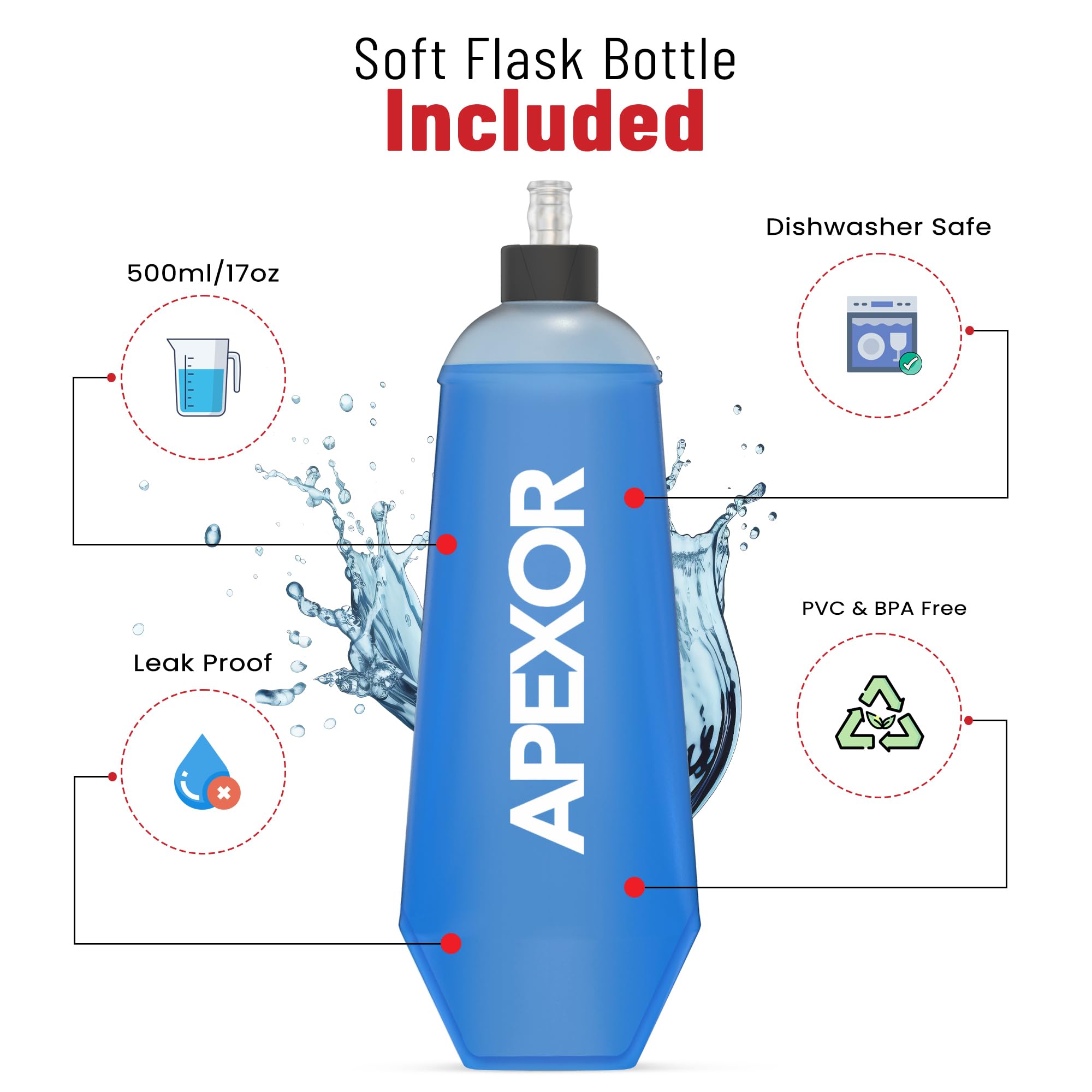 APEXOR bottle pocket holding a soft flask for easy hydration access