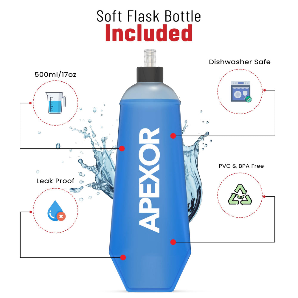 APEXOR bottle pocket holding a soft flask for easy hydration access