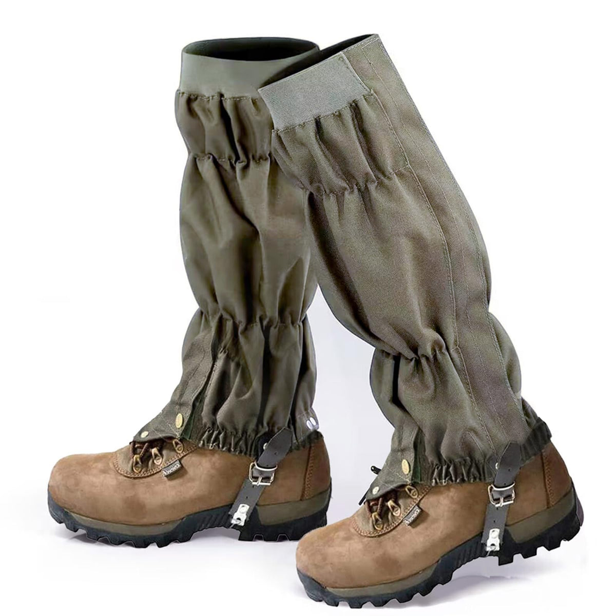 Apkaf front view of army green gaiter showing full coverage and protection
