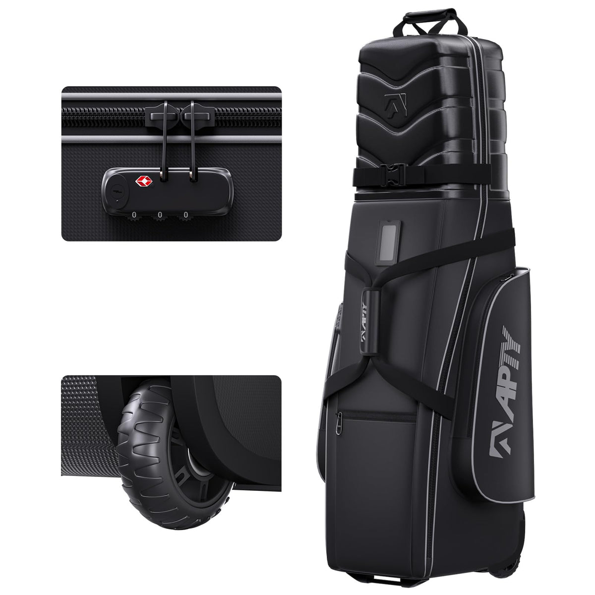 APTY front view showing full bag and organized clubs for secure transport