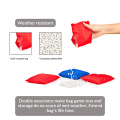 ApudArmis cornhole bag in mid-toss demonstrating flight stability and consistent throwing feel
