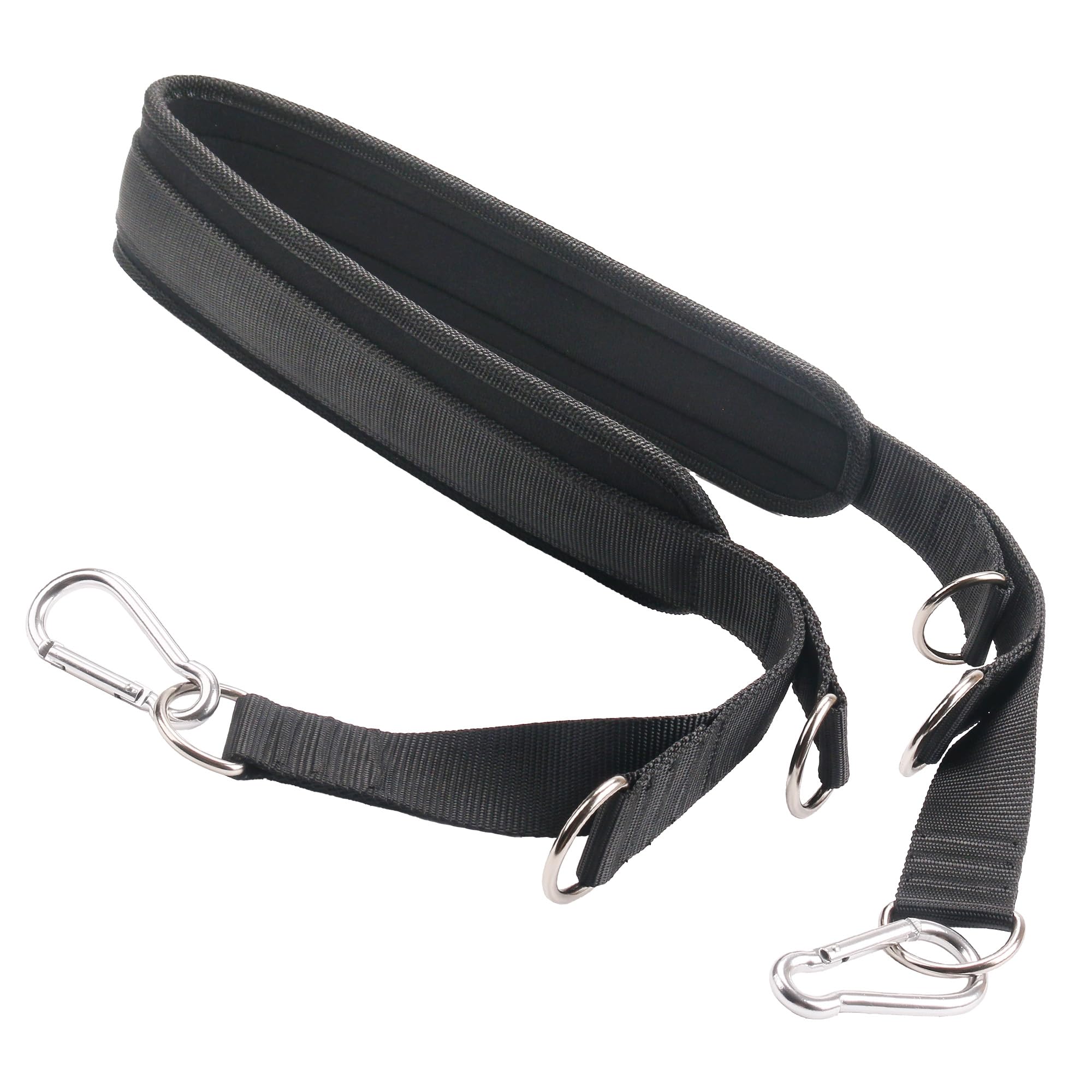 AQDD leg press belt front view showing buckle and secure fit benefit