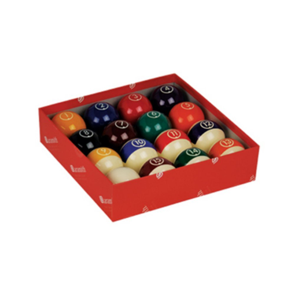 Aramith Continental 16-ball front arrangement showing clear numbers and durable finish