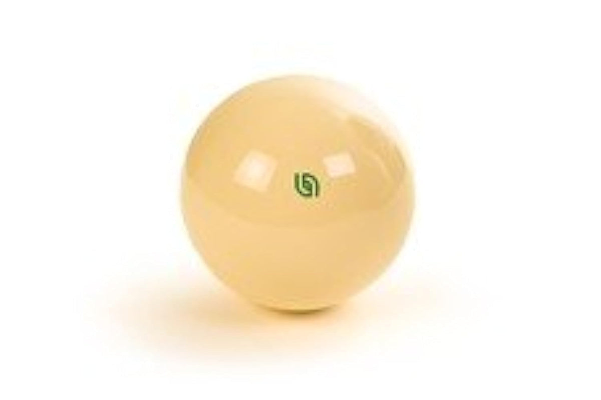 Aramith cue ball front view with green tournament logo showing reliable recognition