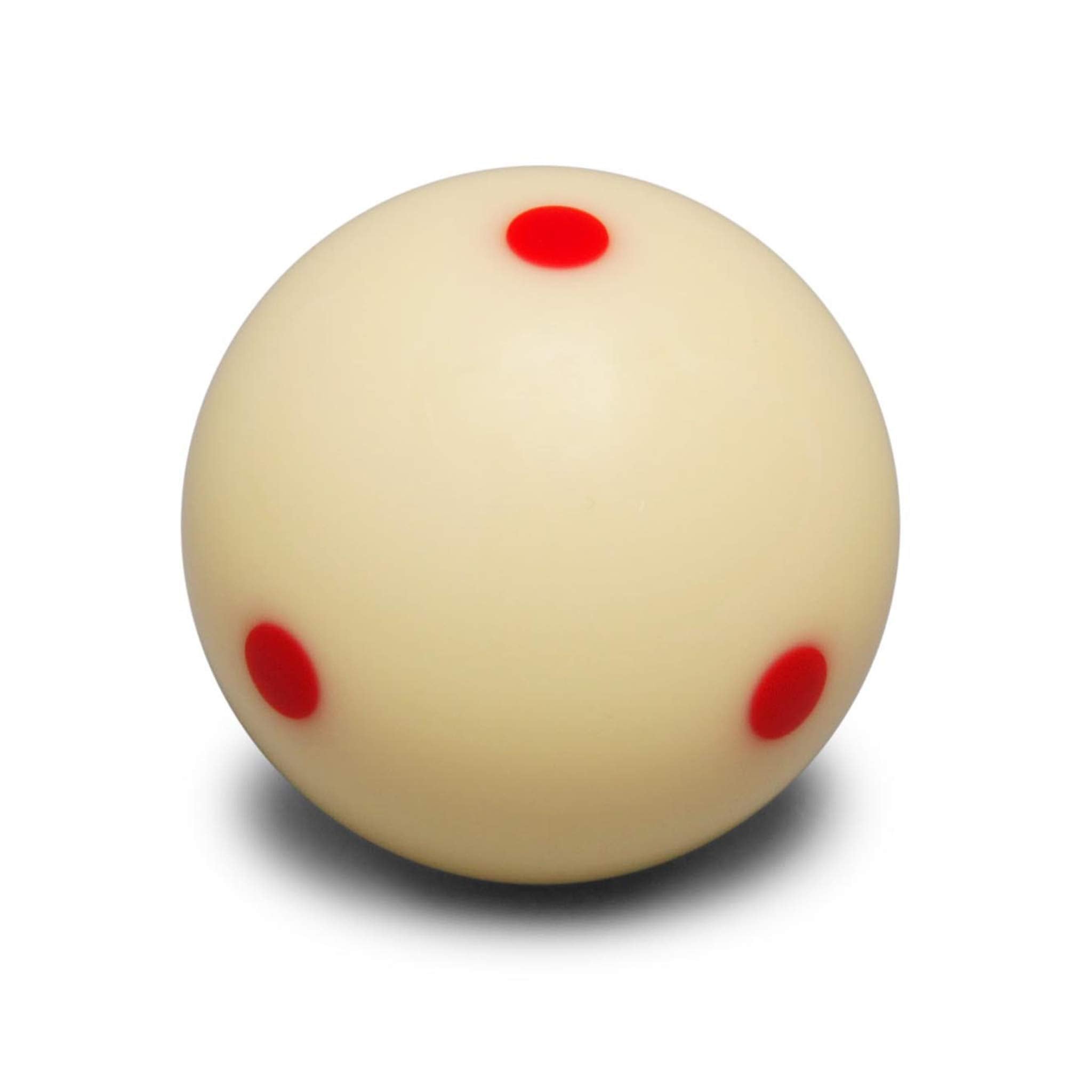 Aramith cue ball beside ruler showing regulation 2-1/4" size for standard play