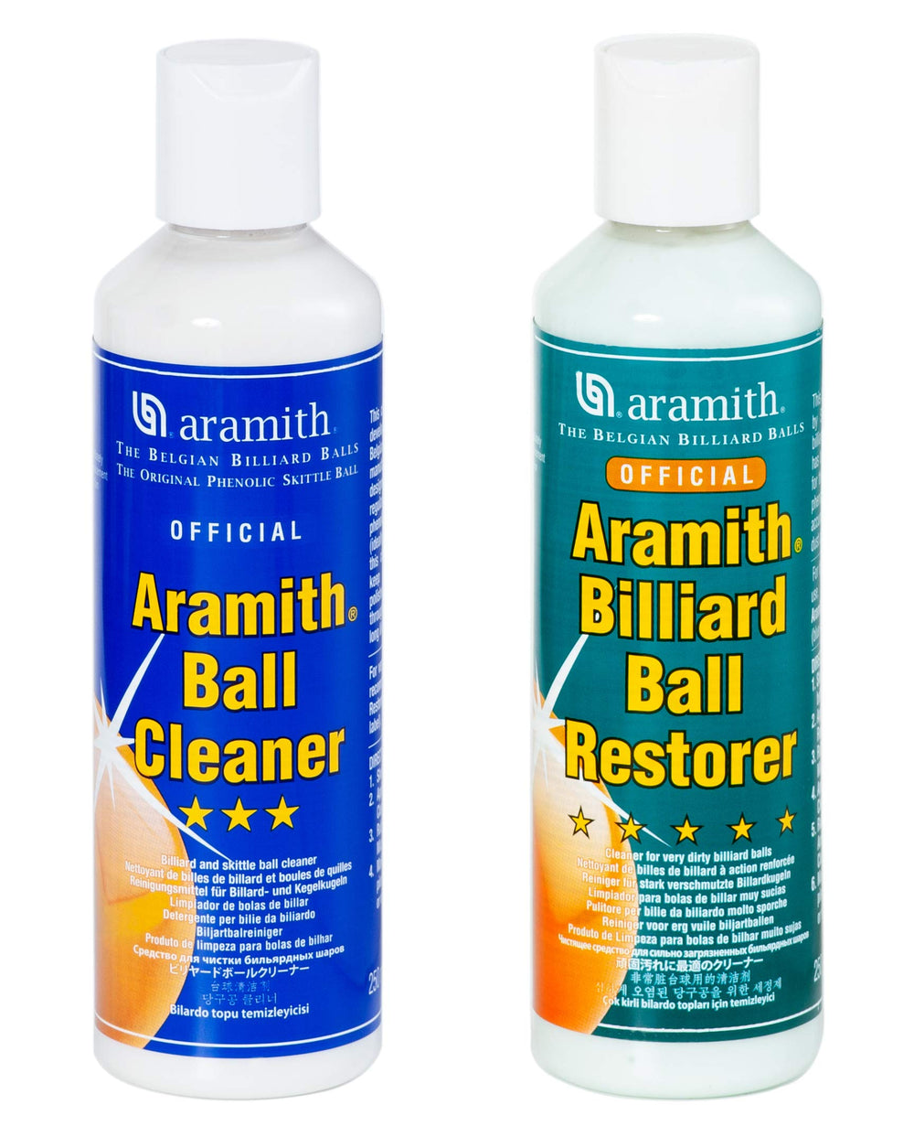 Aramith front view of box and two bottles showing brand and complete bundle benefit