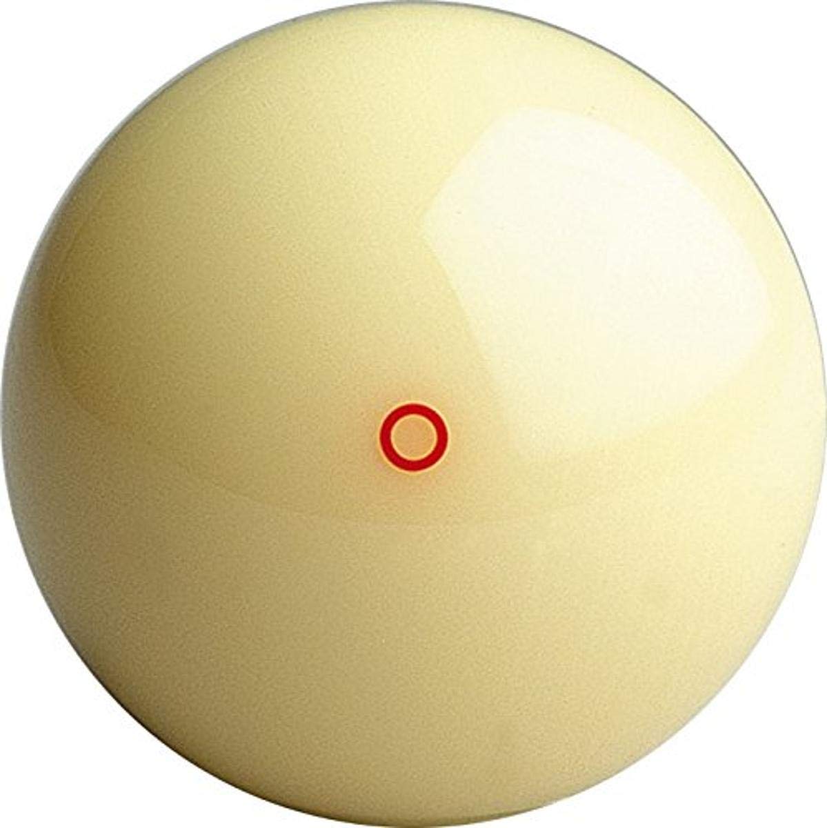 Aramith cue ball front view showing red circle for precise chalk placement and consistent strokes