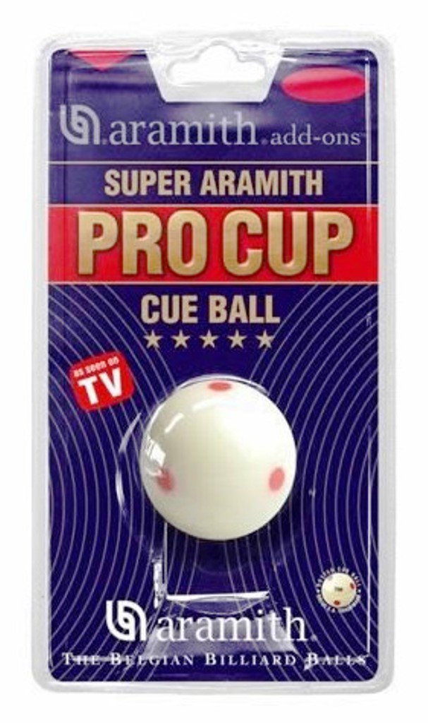 Aramith Super Pro Cup cue ball front view showing six red dots for training benefit
