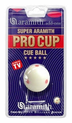 Aramith Super Pro Cup cue ball front view showing six red dots for training benefit