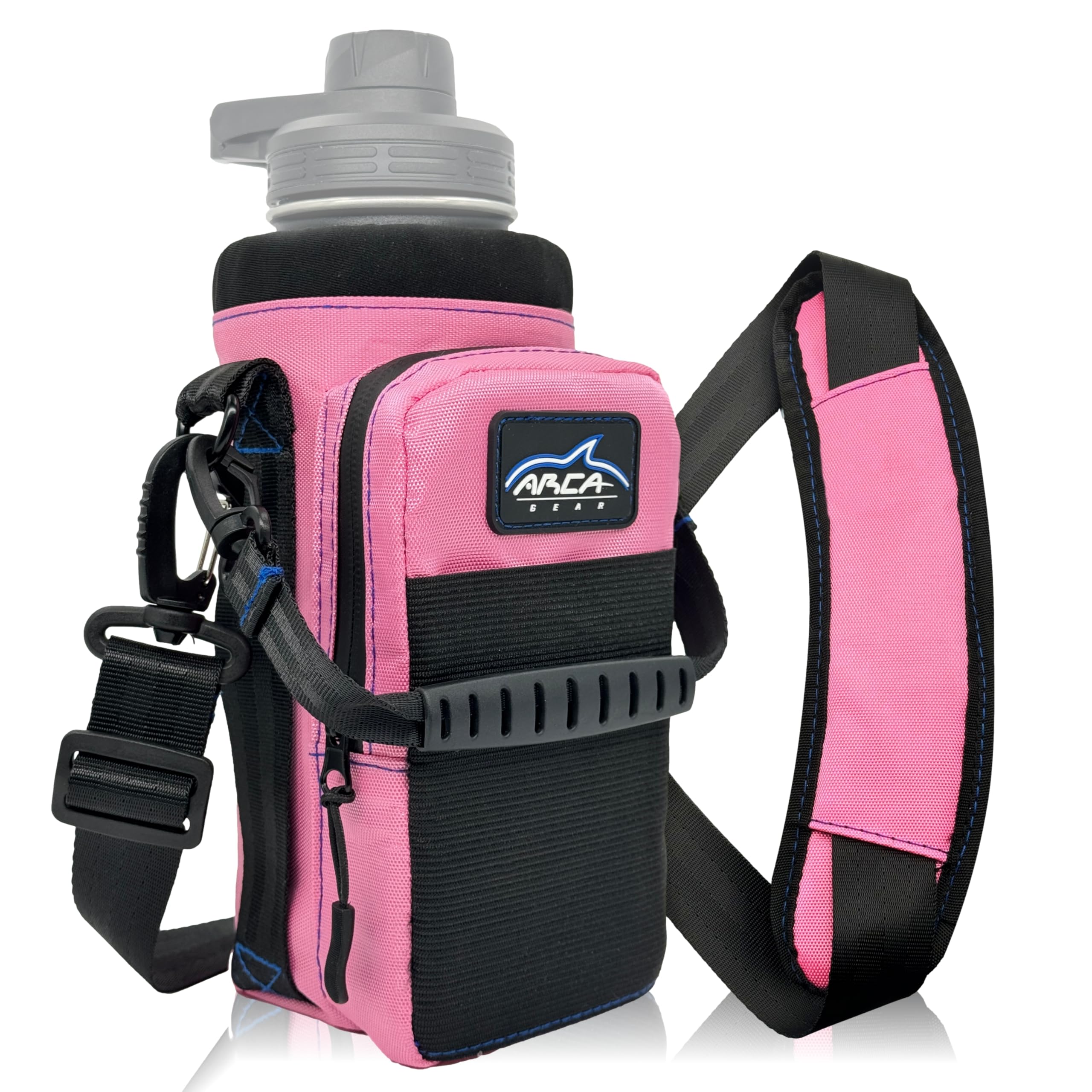 Arca front view of Sunset Pink Hydro Carrier showing pockets and handle for easy carry