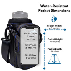 Arca detail of built-in wallet and water-resistant phone pocket keeping valuables dry