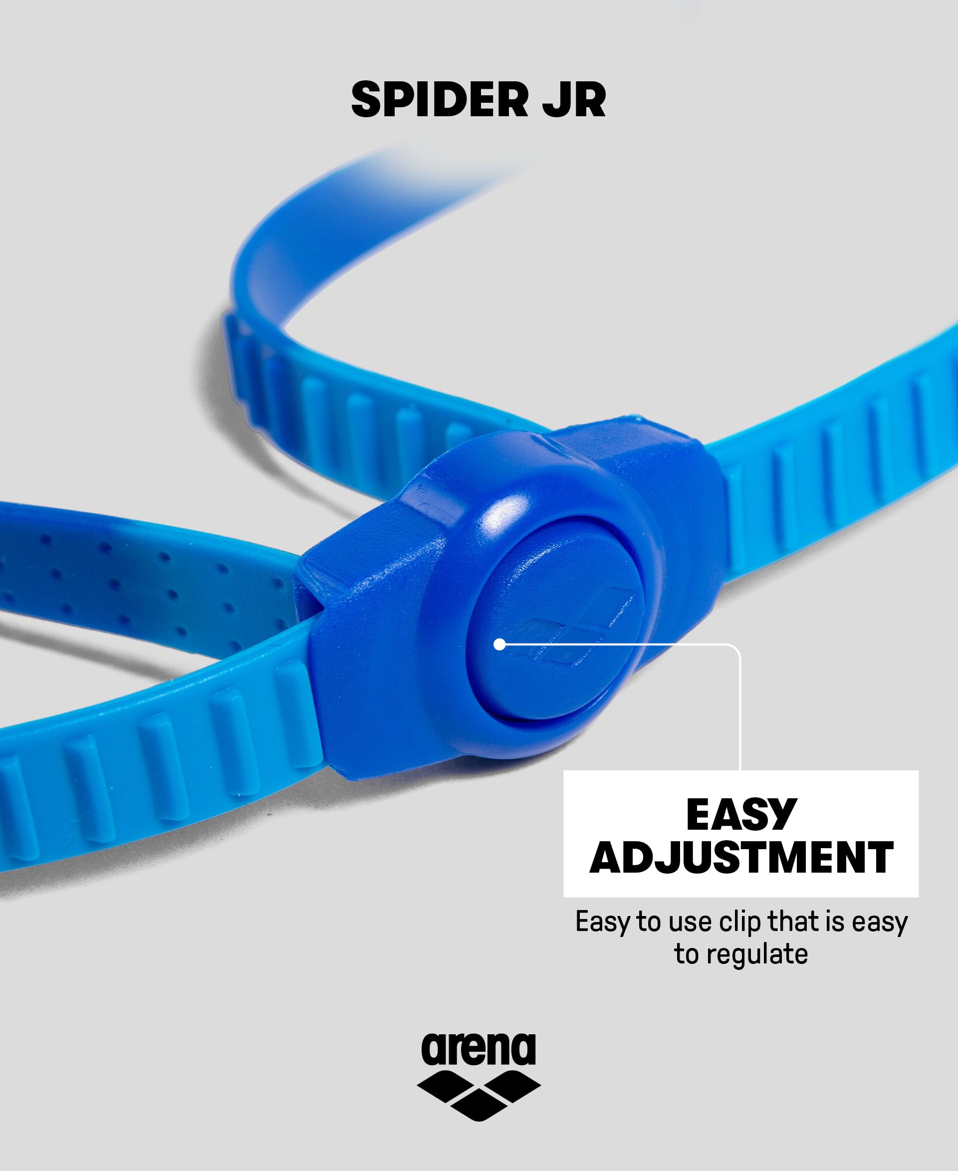 ARENA junior spider in-pool action demonstrating secure fit during swim
