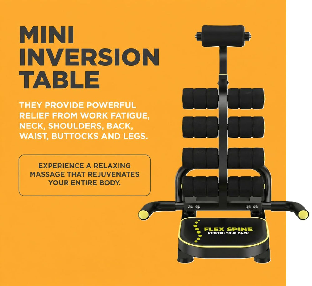 Armin Super Store folded mini inversion table stored under bed demonstrating space-saving benefit