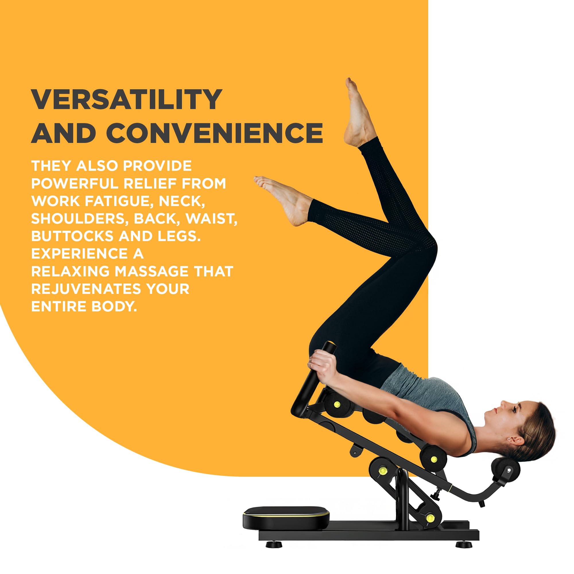 Armin Super Store mini inversion table beside chair showing compact size and portability benefit