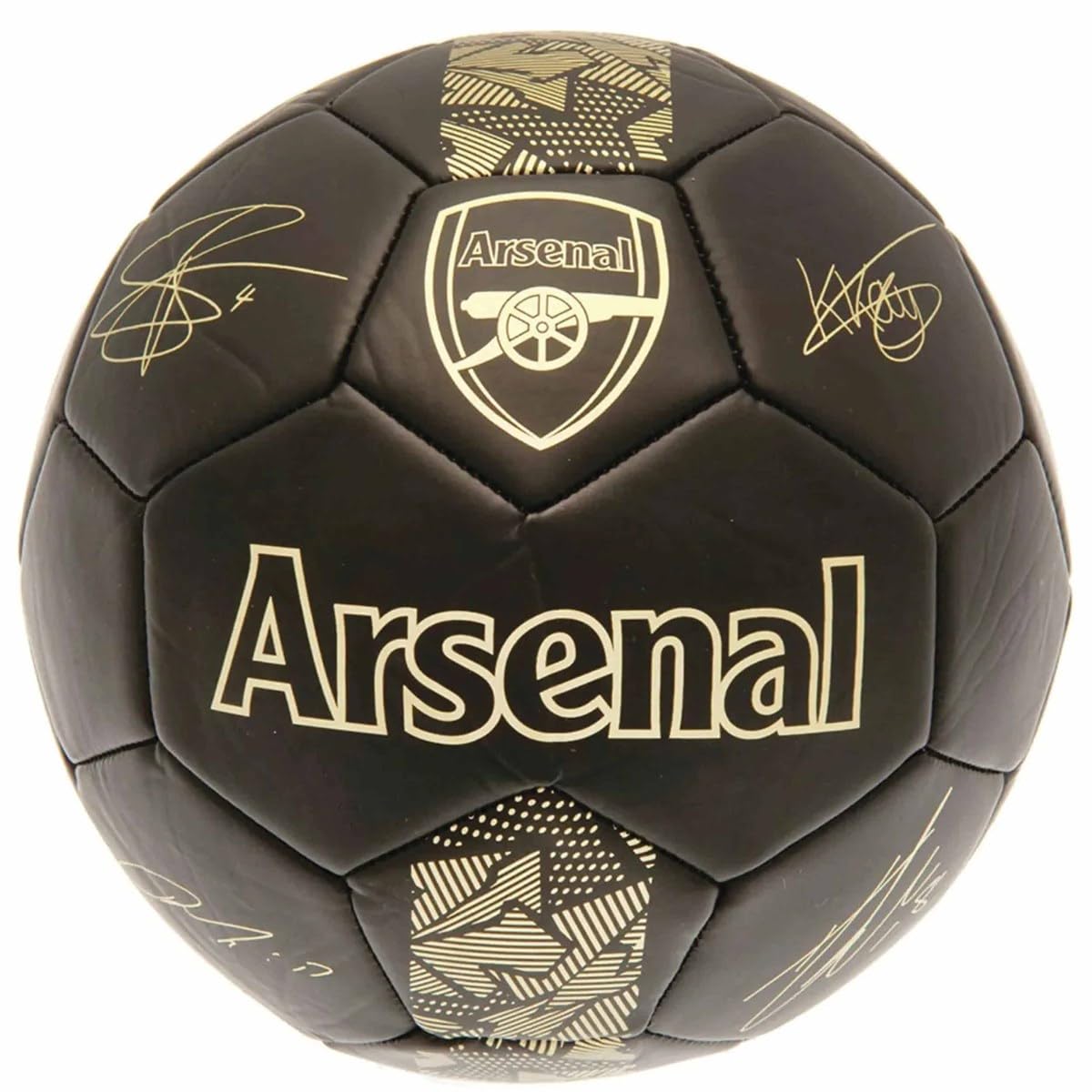 Arsenal matte black football front view showing crest and gold print benefits display