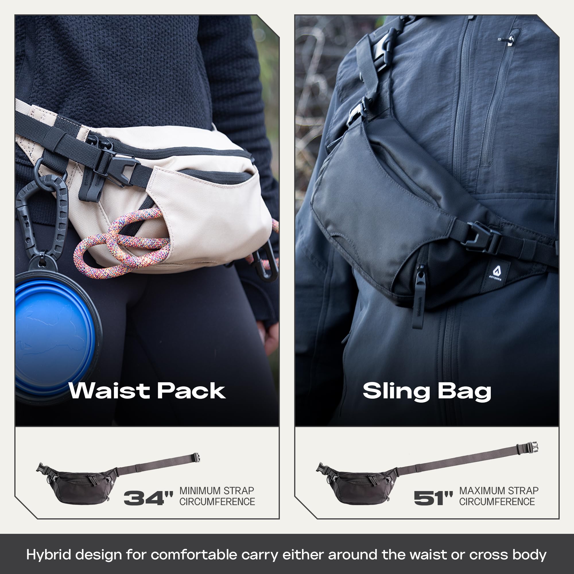 ARTERRA Falcon2L worn at waist showing stable hip carry comfort