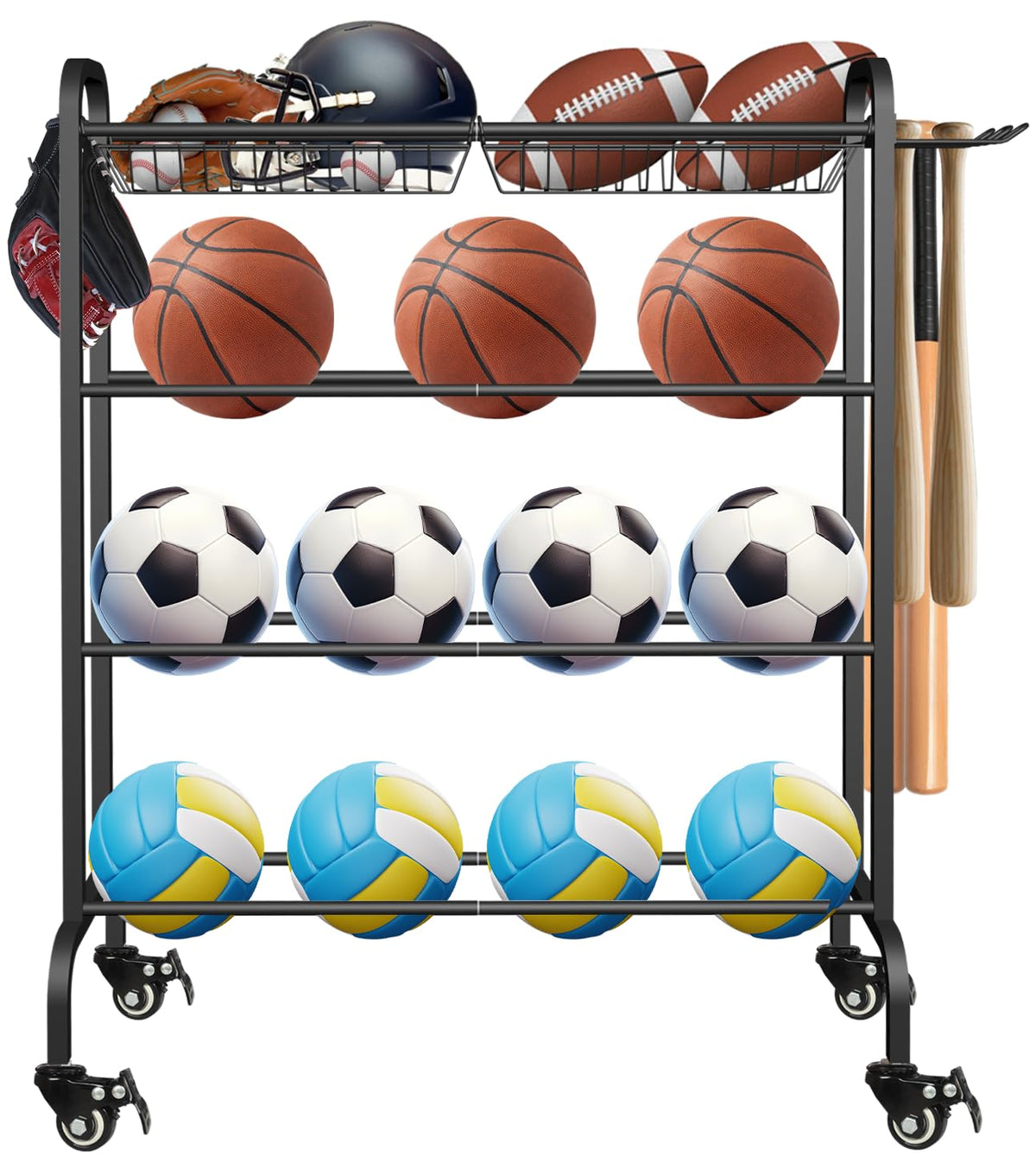 Artibear front view showing full assembled rack and organized balls benefit tidy storage