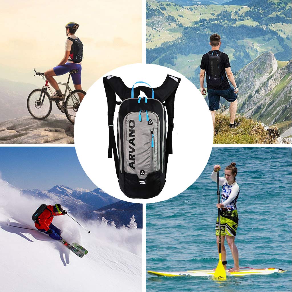Arvano beside water bottle illustrating compact 6L capacity and lightweight nature