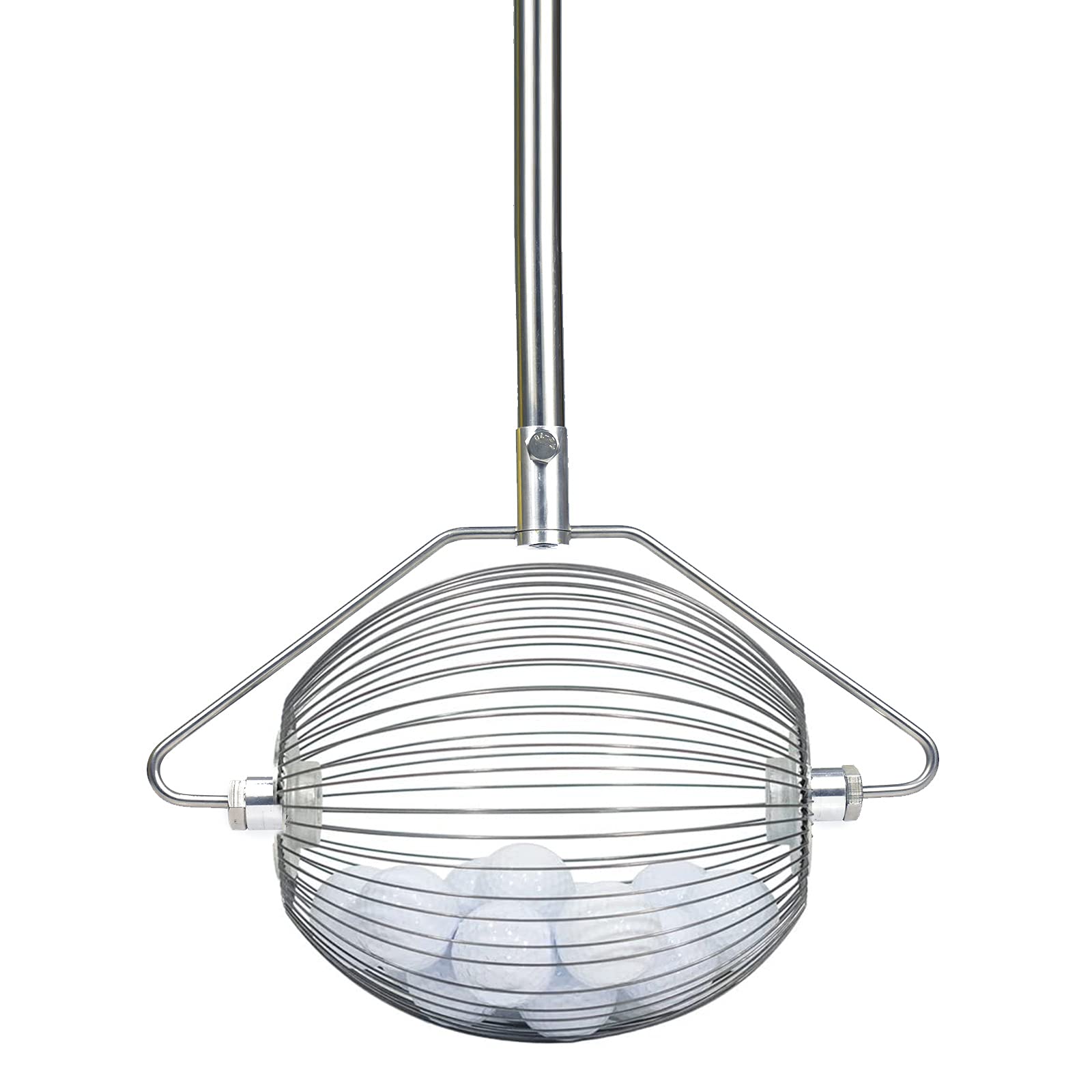 ASENVER front view of ball picker showing basket and upright pole for effortless collection