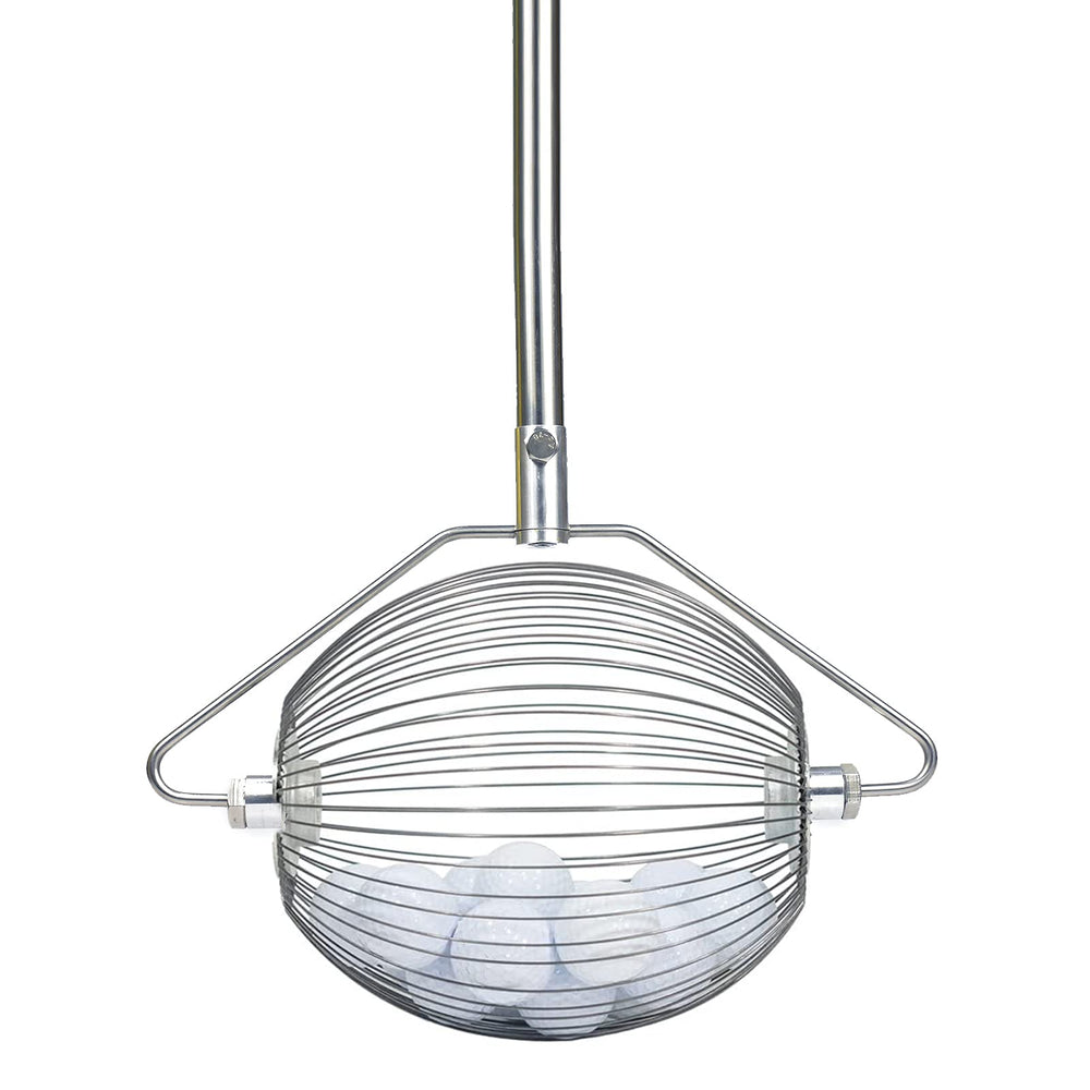 ASENVER front view of ball picker showing basket and upright pole for effortless collection