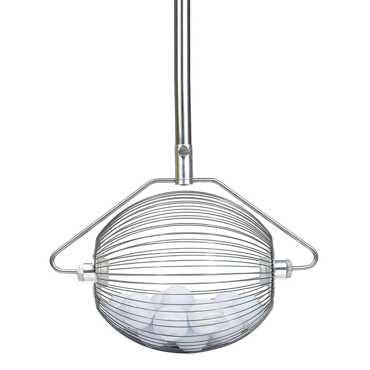 ASENVER front view of ball picker showing basket and upright pole for effortless collection