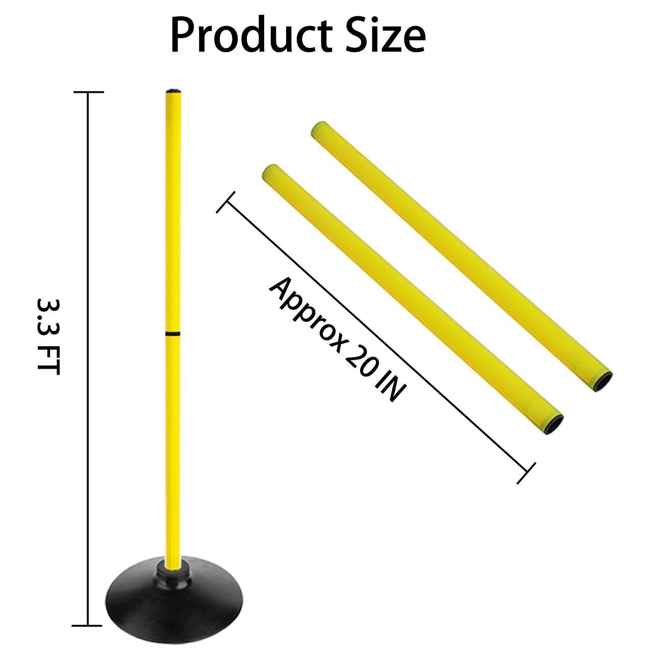 ASENVER poles beside a soccer ball showing 3.3 ft scale for training accuracy benefit