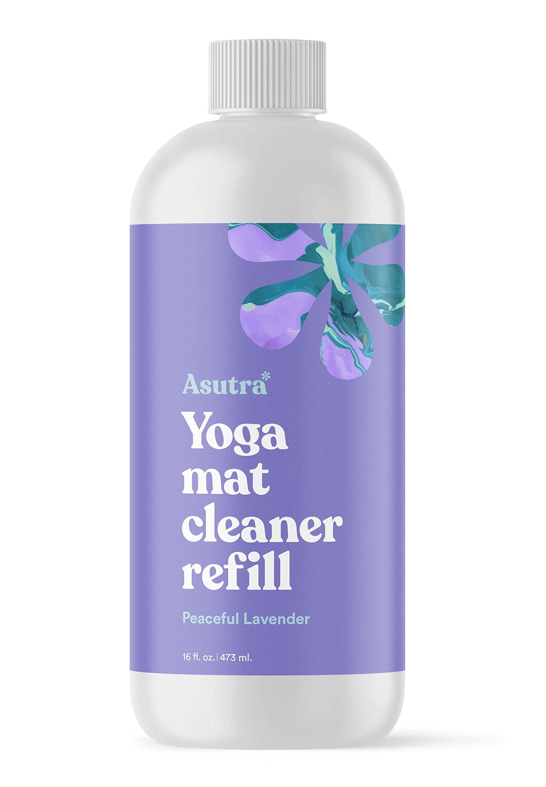 ASUTRA bottle front label showing Peaceful Lavender and refill benefits