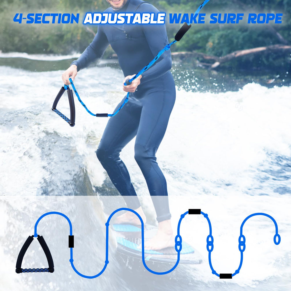 ASVAEVAS rope attached to wakesurf board in use, stable tow control benefit