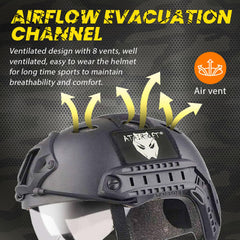 ATAIRSOFT helmet with flip-up visor raised and lowered for quick eye protection benefit