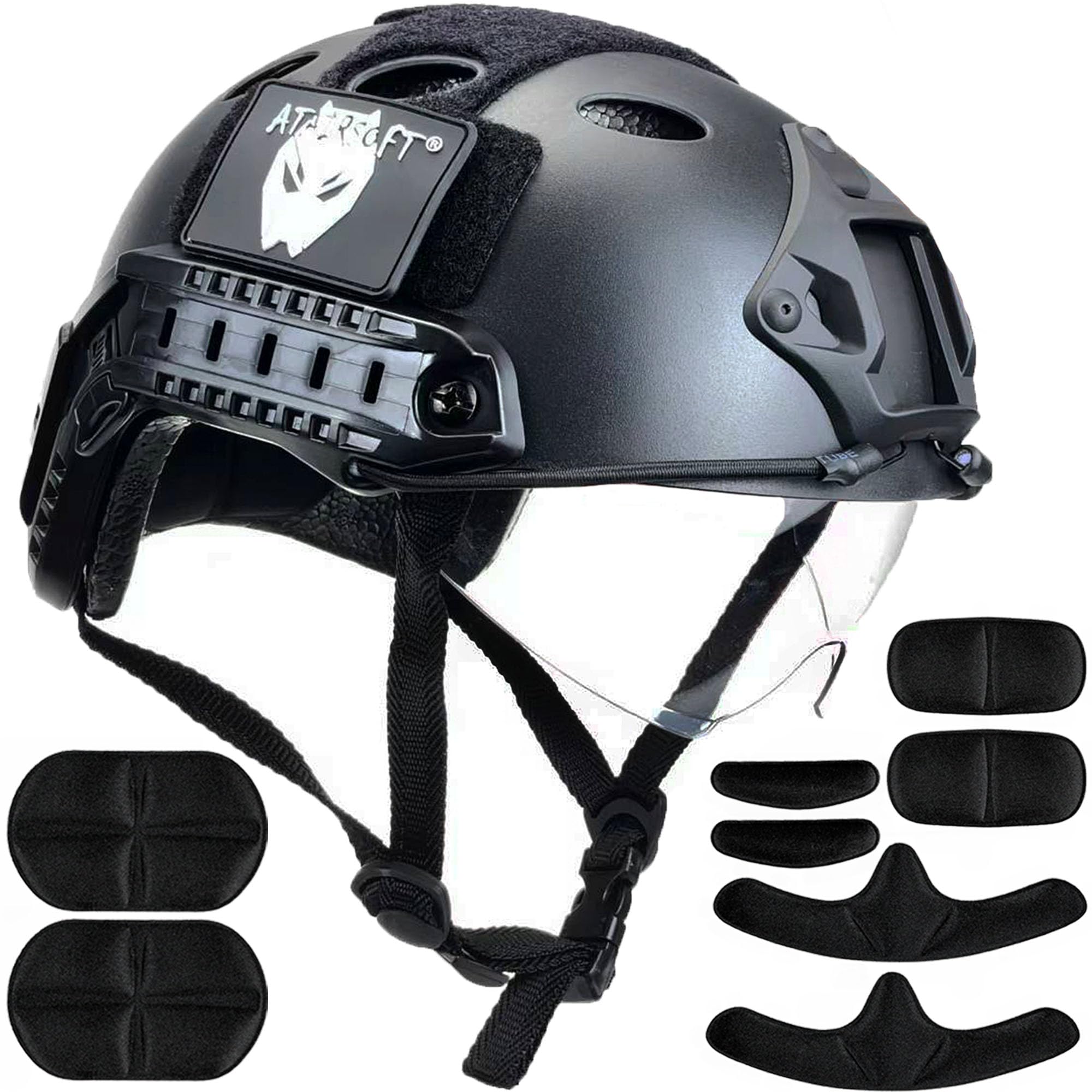 ATAIRSOFT helmet front view showing profile and durable ABS shell benefit of lightweight protection