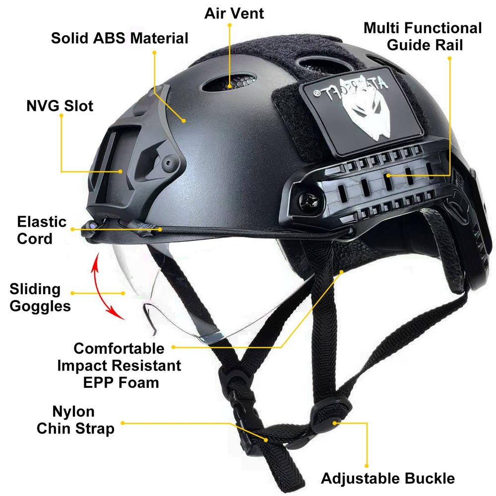 ATAIRSOFT helmet side rail detail showing attachment points for accessories and customization benefit
