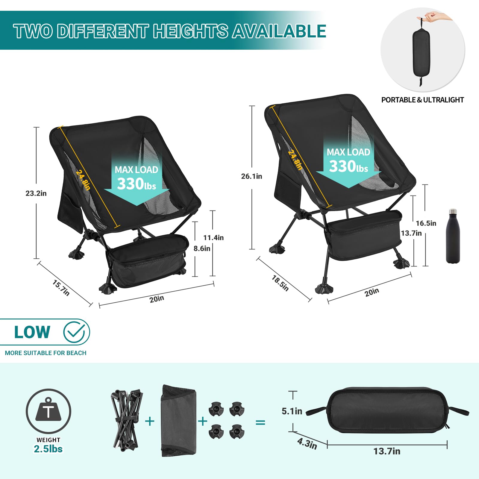 ATEPA folded chair inside zippered bag for easy carry and protection