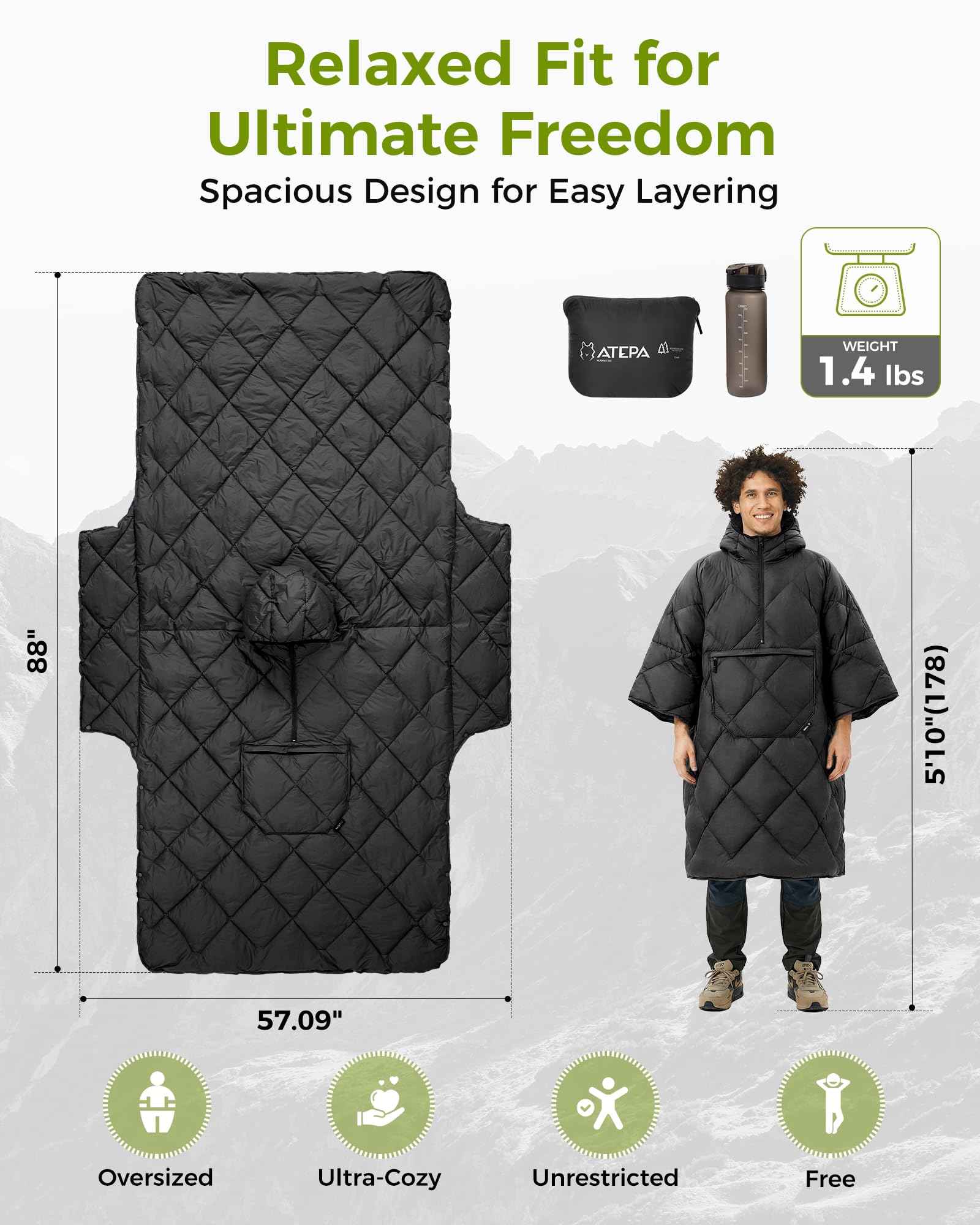 ATEPA shell fabric texture closeup highlighting water-resistant durable nylon