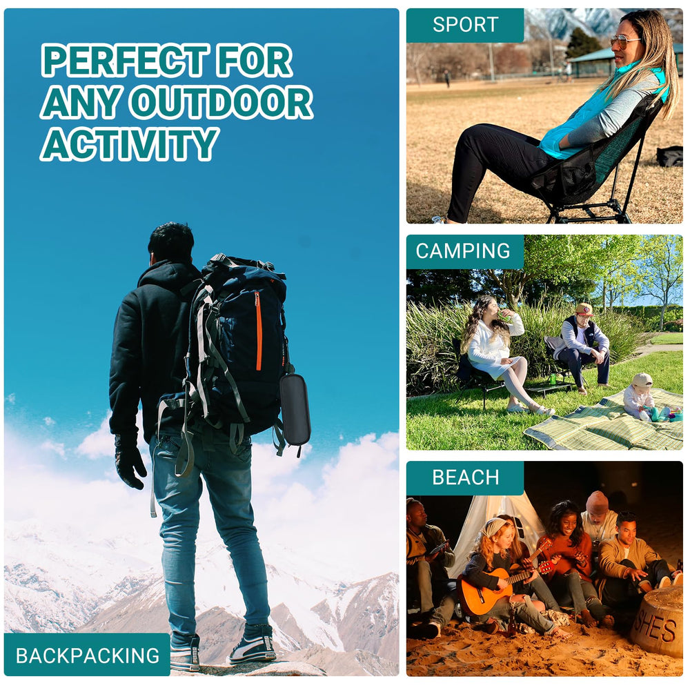 ATEPA chair next to backpack for scale and packable size visual